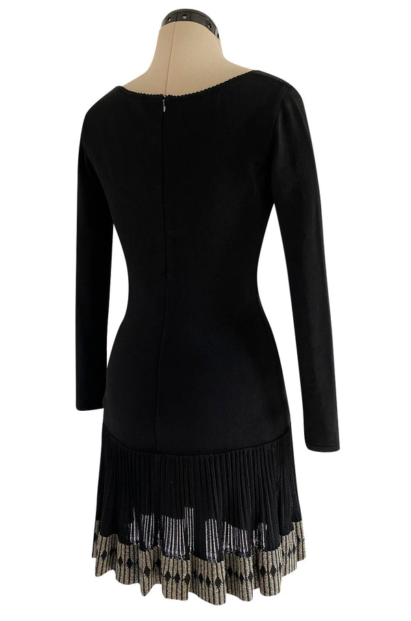 Early 1990s Azzedine Alaia Black Knit Mini Dress w Sheer Raised Edge Skirt & Boy Short Interior