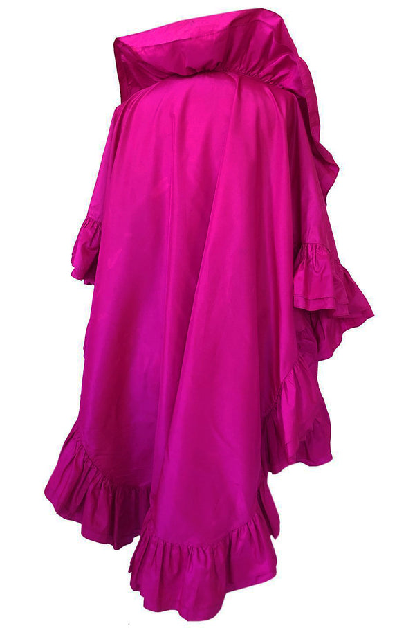 1970s Christian Dior Silk Pink Fuschia Ruffled Evening Cape or Shawl