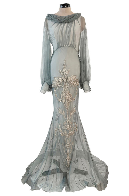 Important Fall 2009 John Galliano “Beautifully Iced Maidens” Beaded Net Pale Blue Grey Dress