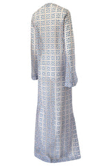 Spring 2014 Luisa Beccaria Palest Blue Open Cut Work Embroidered Caftan Dress w Wide Sleeves