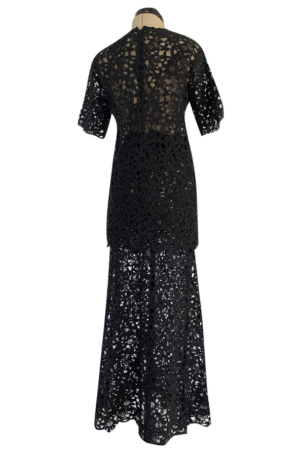 Resort 2015 Valentino Bold Black Lace Full Length Skirt w Matching Tunic / Mini Dress Set