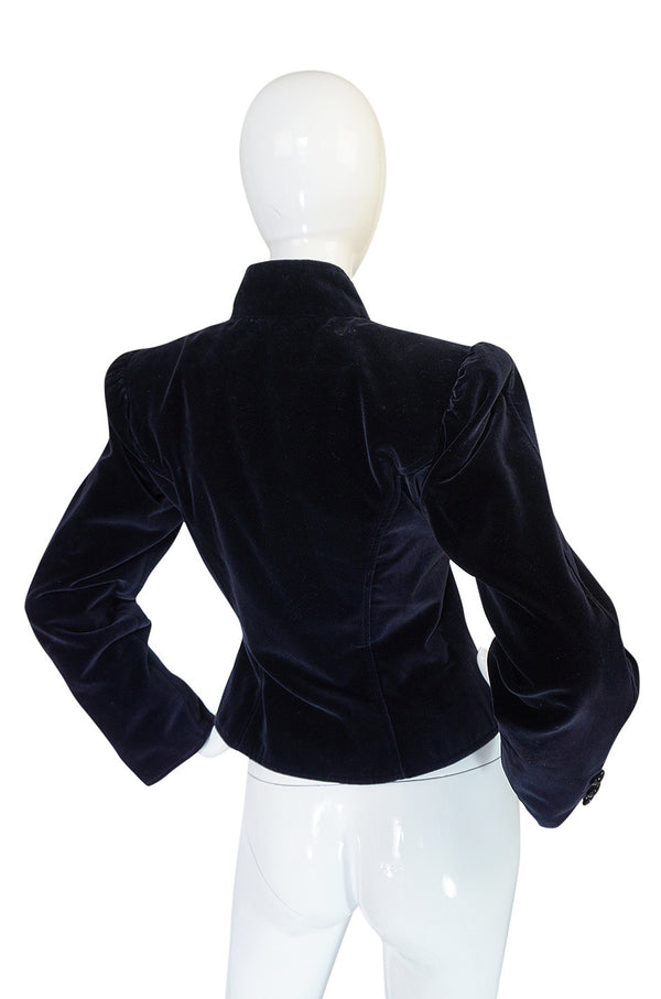 1970s Yves Saint Laurent Deep Blue Velvet Fitted Jacket