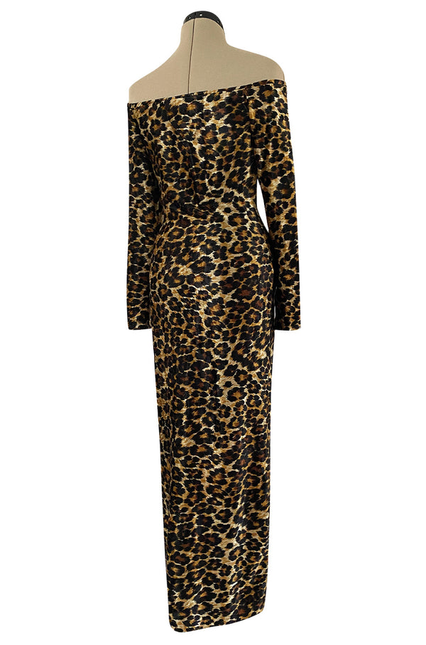 Iconic Fall 1989 Patrick Kelly Off Shoulder Leopard Stretch Velvet Dress