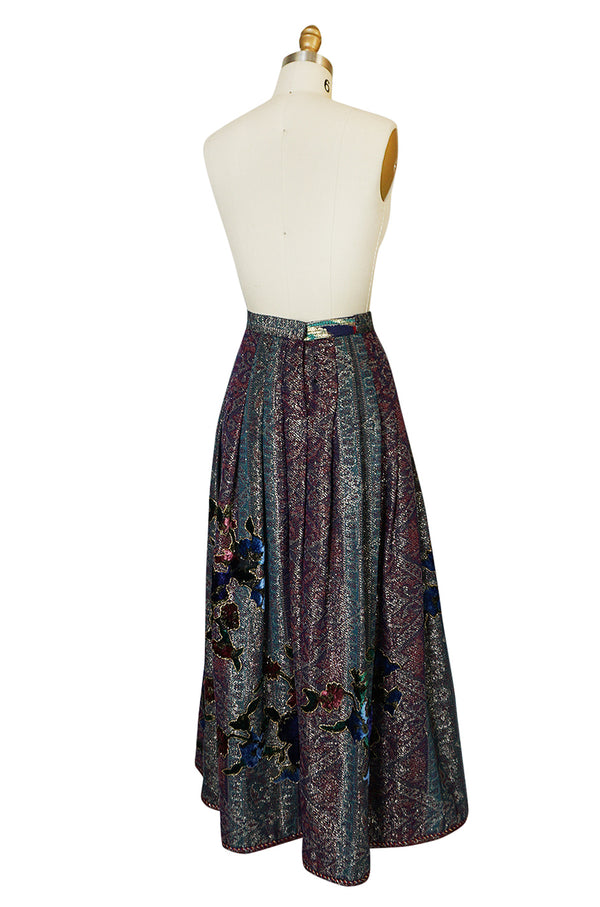 1980s Oscar de la Renta Metallic and Velvet Applique Skirt