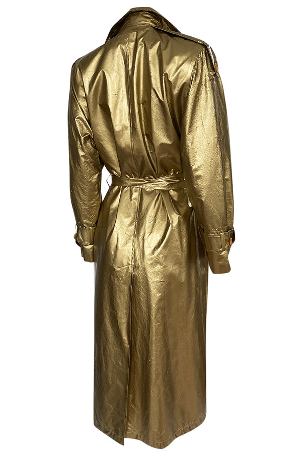 1980s Christian Dior Gold Coated Metallic Oversized Trench Coat