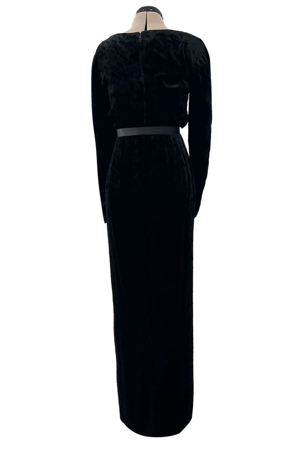 Documented Fall 1984 Christian Dior by Marc Bohan Runway Haute Couture Black Textured Velvet Dress