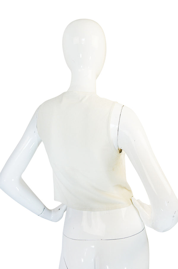 Rare 1970s Gucci Cream Buckskin Suede V Neck Crop Top