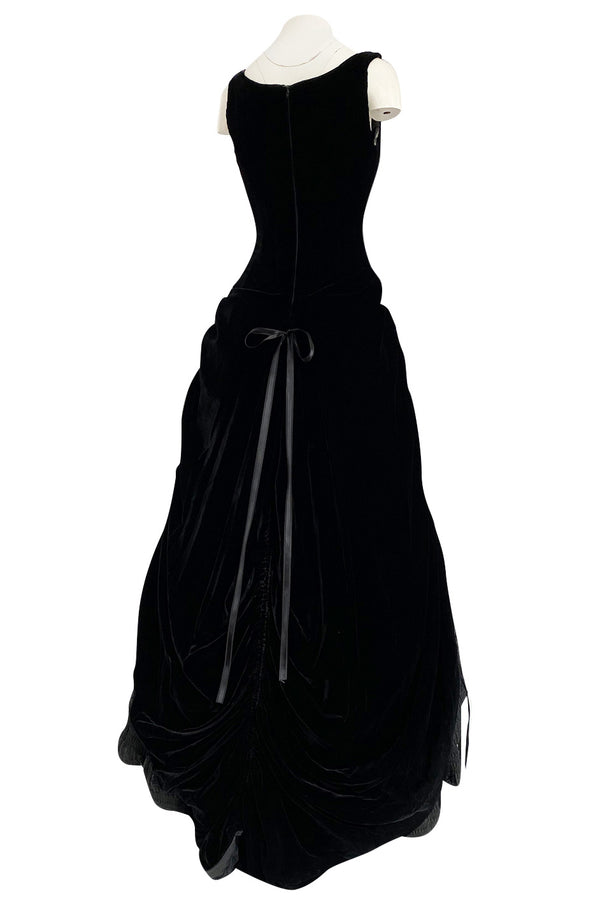 Fall 1998 Christian Lacroix Runway Black Velvet Dress W Signature Puffed Silk Taffeta Underskirt