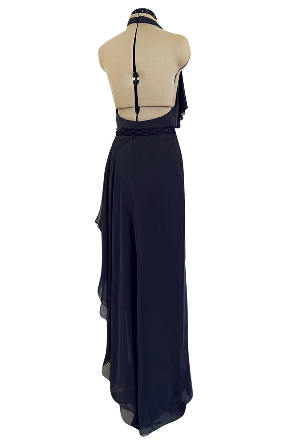 Chic 2000s John Anthony Couture Multi Layer Silk Chiffon Backless Ruffle Plunge Dress