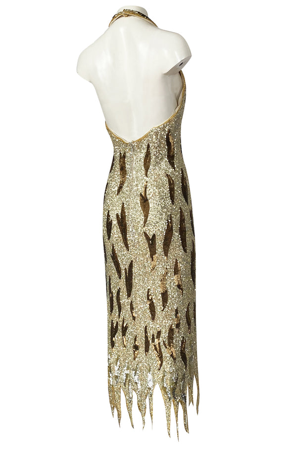 1970s Jean Louis Scherrer Gold & Copper Densely Sequinned Flame Dress