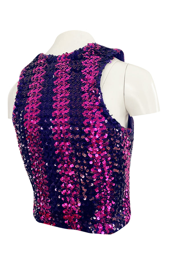 Fabulous 1973 Biba Purple and Pink Sequin Knit Jumper Pull-over Vest Top