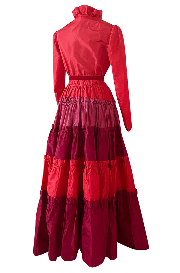 Fall 1973 Louis Mies Possible Yves Saint Laurent Haute Couture Pink & Red Tiered Silk Dress