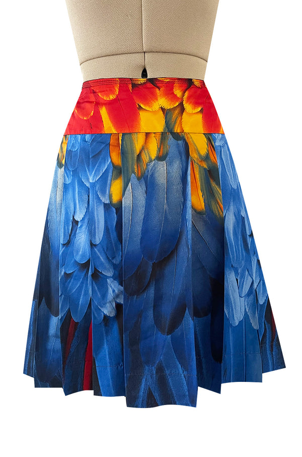 Iconic Spring 2005 Prada Runway Look 35 Printed Feather Pleated Silk Skirt