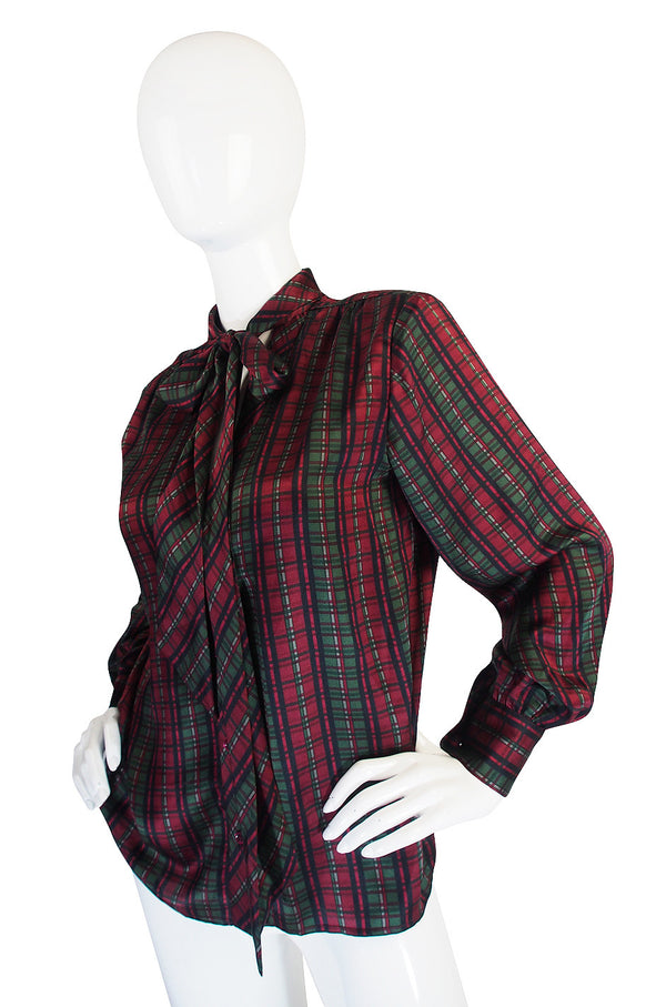 1970s Plaid Yves Saint Laurent Silk Top