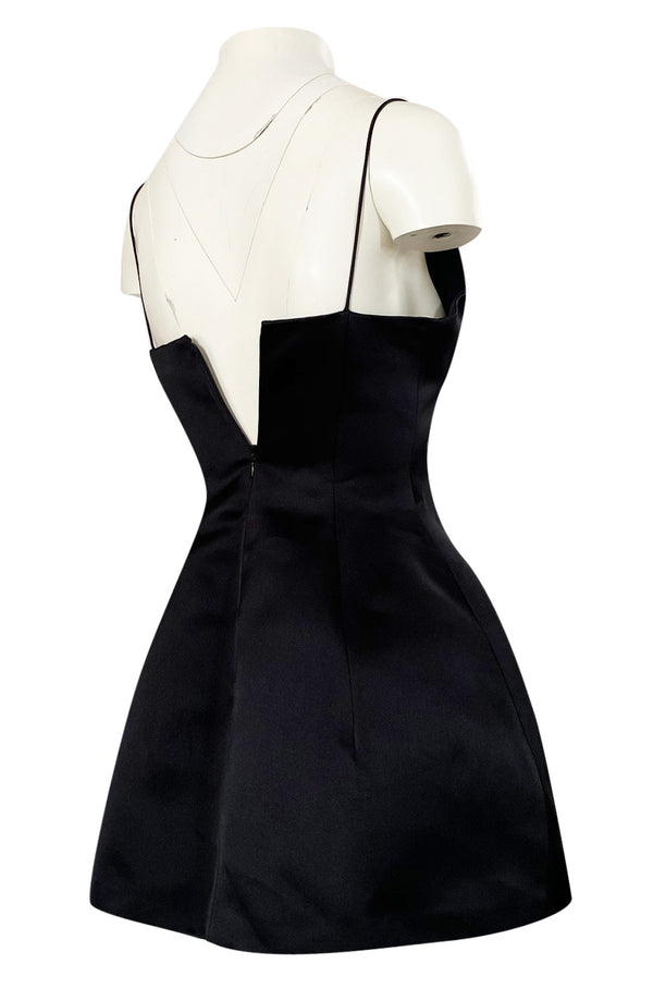 Fall 2014 Christian Dior by Raf Simons Micro Mini Black Silk Satin Dress