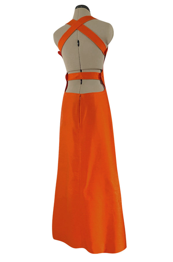 Incredible Spring 1970 Andre Courreges Cross Strap Backless Bright Sculpted Orange Dress