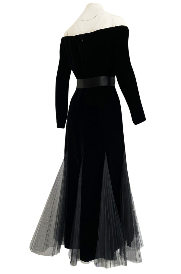 Exquisite Fall 2000 Yves Saint Laurent Haute Couture Velvet Dress w Net Inset Panels