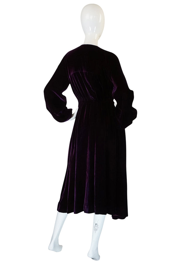 1970s Halston Rich Purple Velvet Deep Plunge Dress