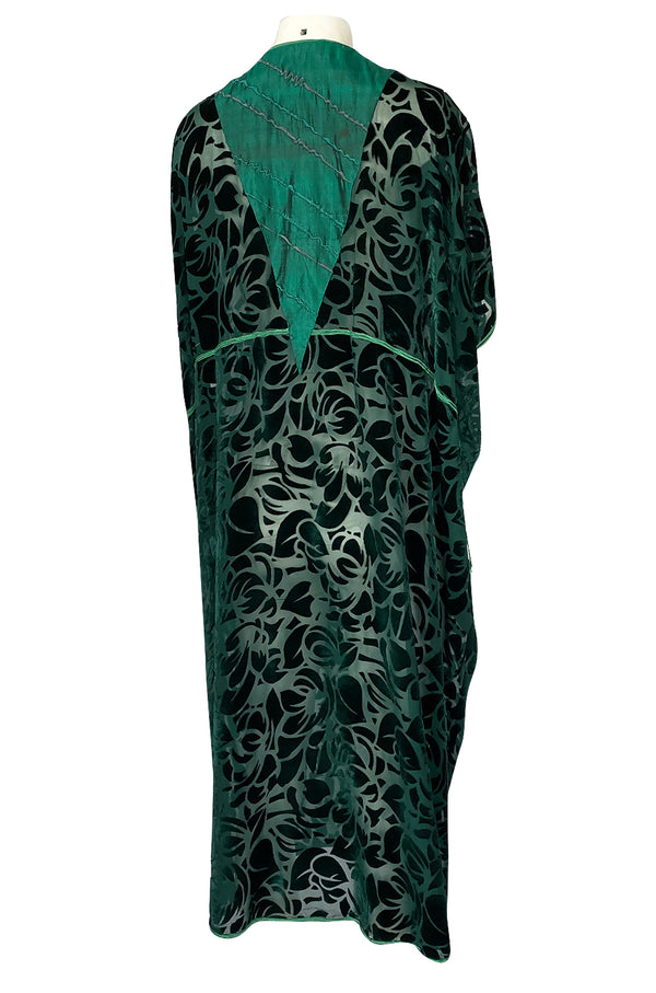 Rare 1977 Thea Porter Couture Green Fused Velvet Open Front Abaya Caftan