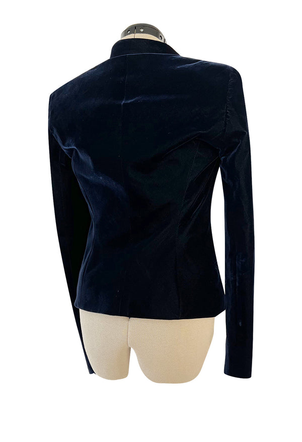 Runway Fall 2002 Yves Saint Laurent Blue Velvet Jacket w Long Sleeves & Tuxedo Collar