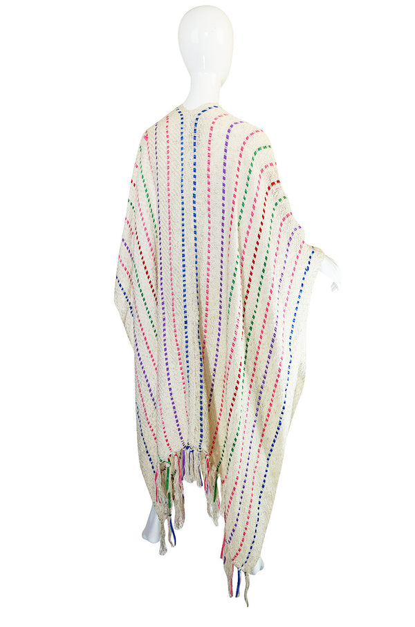 1980s Laise Adzer Handmade Woven Ribbon Poncho Shawl