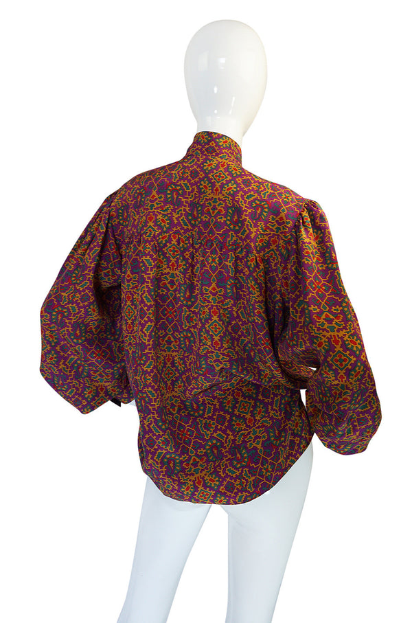 1970s Yves Saint Laurent Classic Silk Print Top