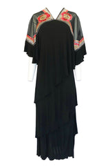 1970-1974 Janice Wainwright Embroidery & Sequin Tiered Jersey Cape Dress