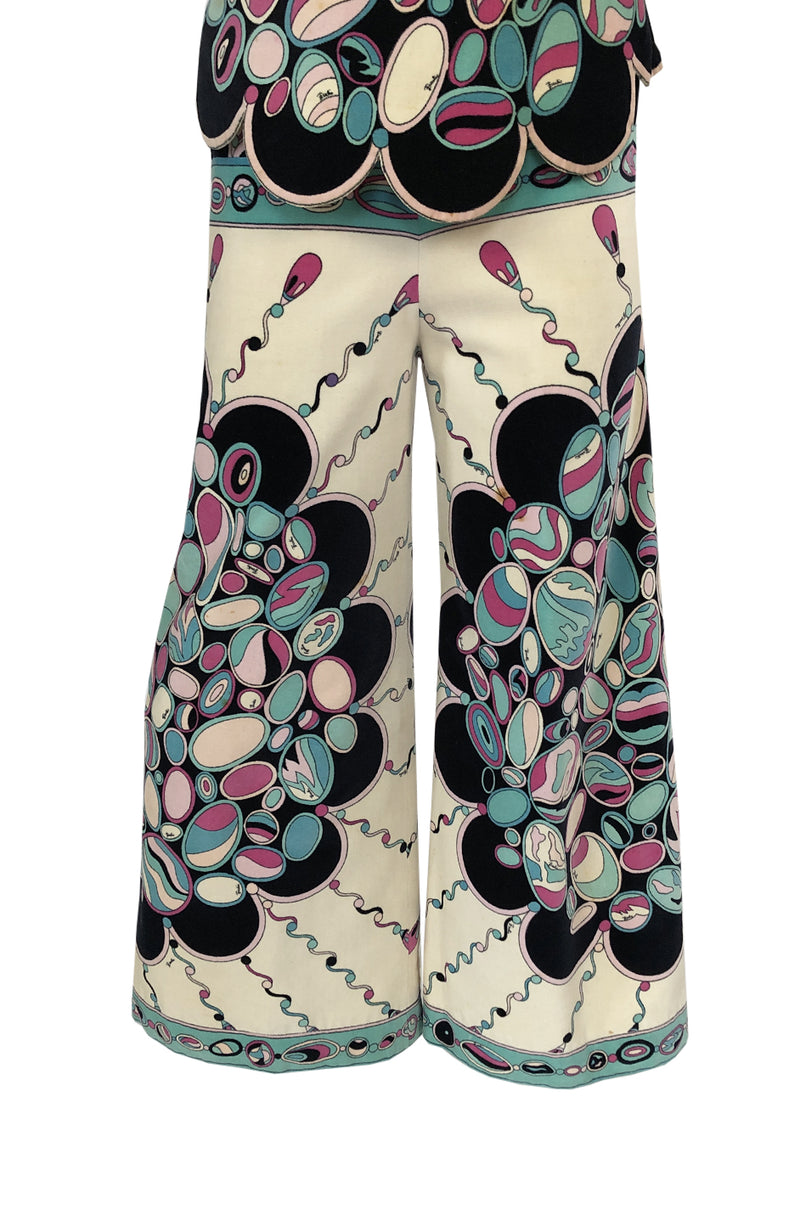 1960s Emilio Pucci Scalloped Edge Tunic & Wide Pant Printed Velvet Set