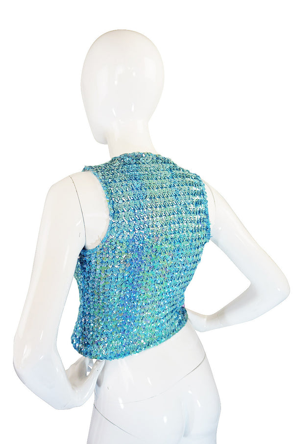 c1973 Biba Baby Blue Sequin Vest Top