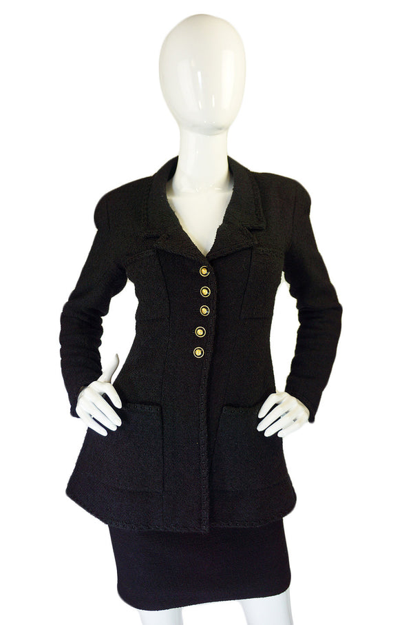 1993 Chanel Black Boucle Jacket & Skirt