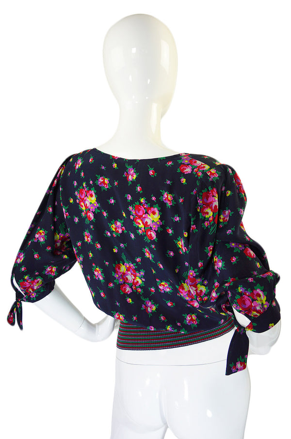 1970s Ungaro Floral Silk & Rib Finish Top