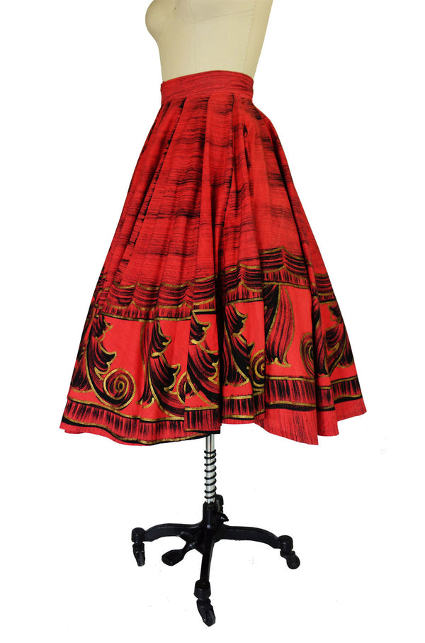 1950s Red & Gold Painted Mexican Skirt