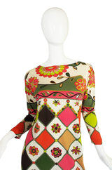 Emilio Pucci C.1960’s Geometric Floral Signature Print Cashmere Knit Shift Dress