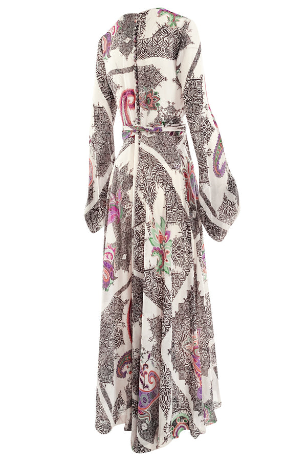 Spring 2005 Etro Runway Black & White Printed Flowing Silk Chiffon Dress w Huge Sleeves