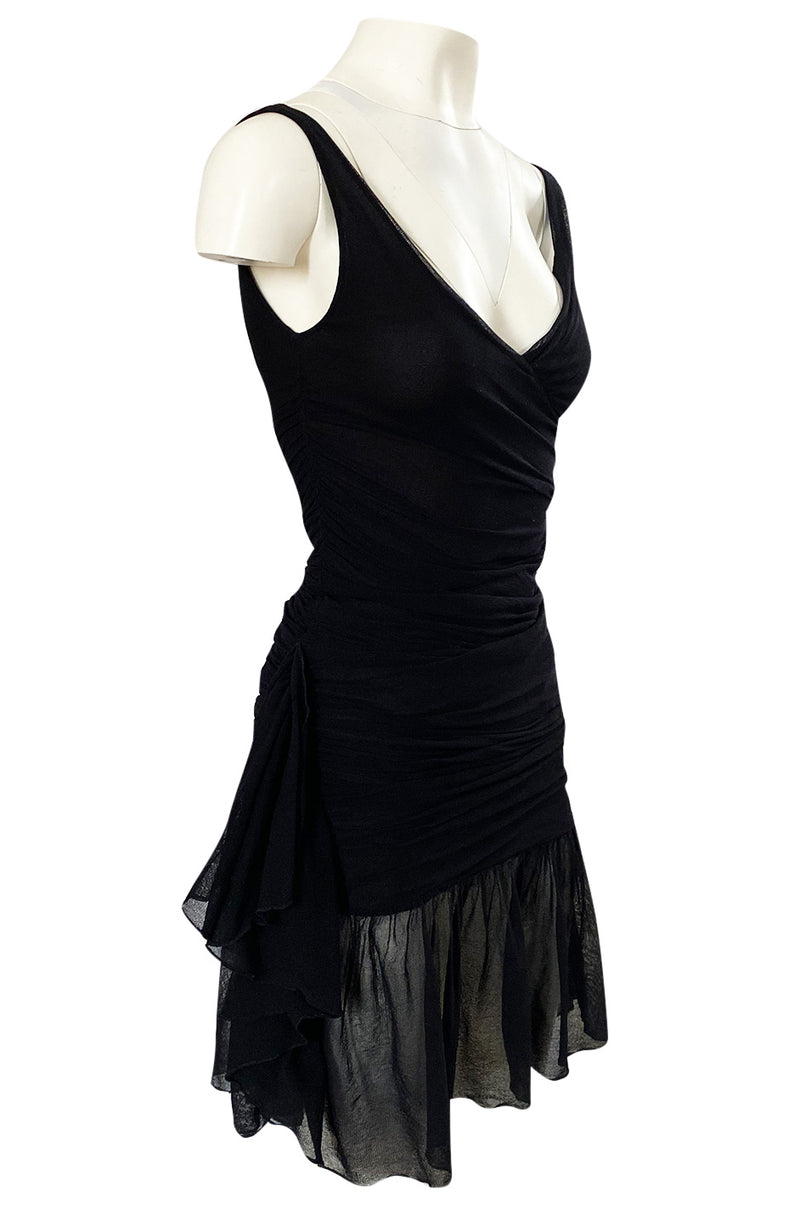 c. 1990 Giorgio Di Sant Angelo Black Silk Stretch Net Fitted Mini Dress