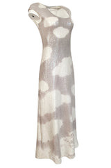 Iconic 1973 Halston Cloud Dress in Silver Grey & Ivory Covered with Iridescent Sequins