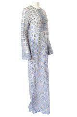 Spring 2014 Luisa Beccaria Palest Blue Open Cut Work Embroidered Caftan Dress w Wide Sleeves