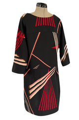 Fall 2007 Marni Black & Red Graphic Pattern Dress w V Neck That Can be Worn Back or Front