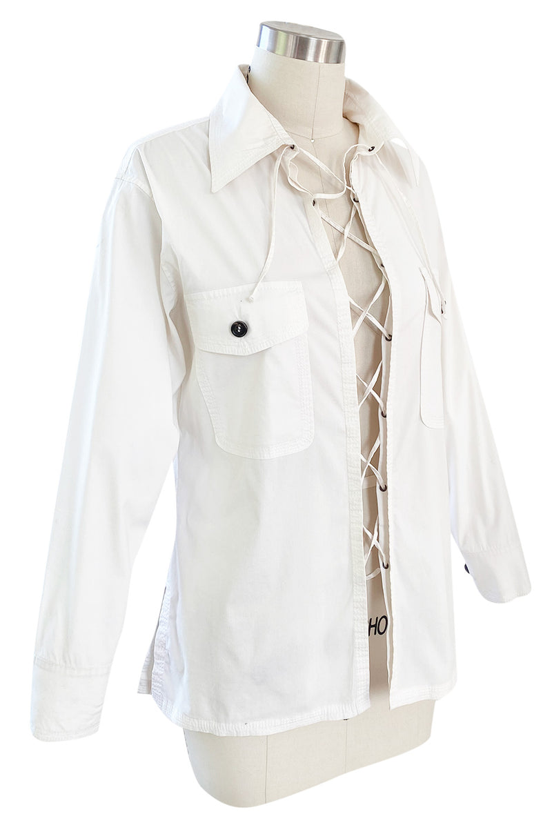 Early 2000s Tom Ford for Yves Saint Laurent Front Lace White Safari Shirt