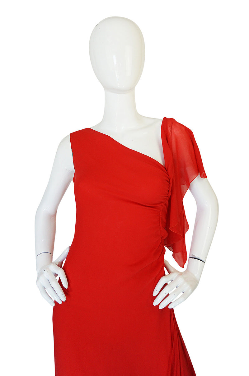 1990s Valentino Plunged Back Red Ruffled Silk Chiffon Dress – Shrimpton ...
