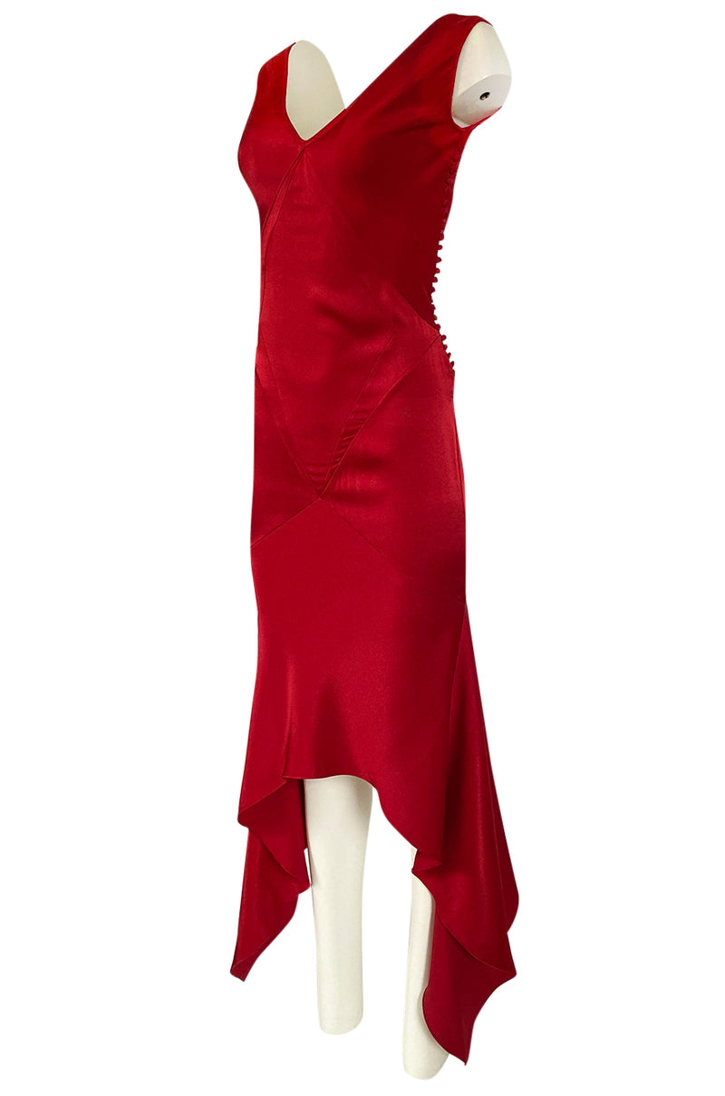 John Galliano Red Bias Cut Sexy High Slit Evening Dress Runway
