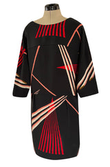 Fall 2007 Marni Black & Red Graphic Pattern Dress w V Neck That Can be Worn Back or Front