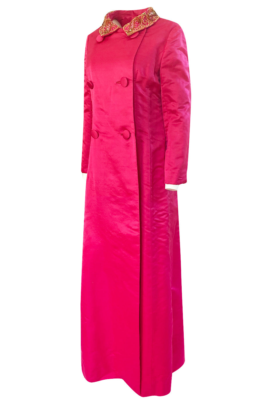 1960s Unlabeled Malcolm Starr Pink Silk Satin Full Length Evening Coat ...