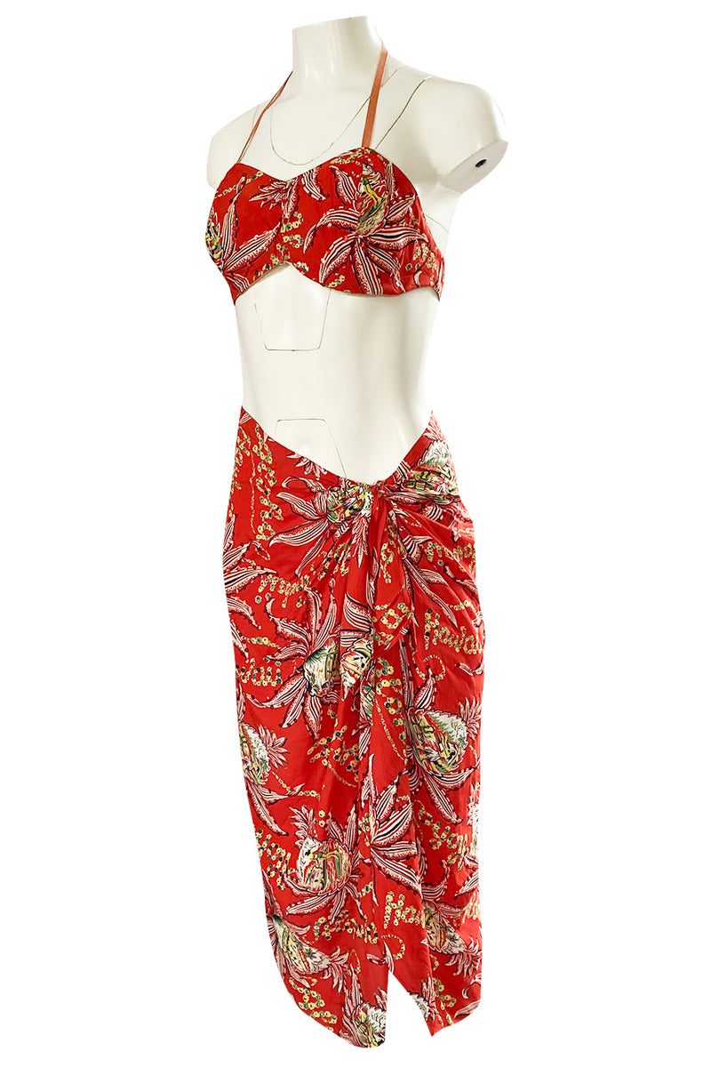 Rare 1930s 1940s Hawaiian Novelty Print Sarong & Halter Set w Fused Se –  Shrimpton Couture