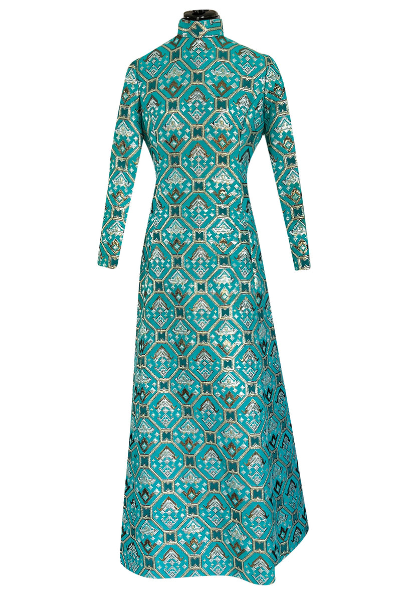 Gorgeous　Silver　Mollie　Gold　Metallic　w　Parnis　Dress　Turquoise　1970s　Couture　–　Shrimpton