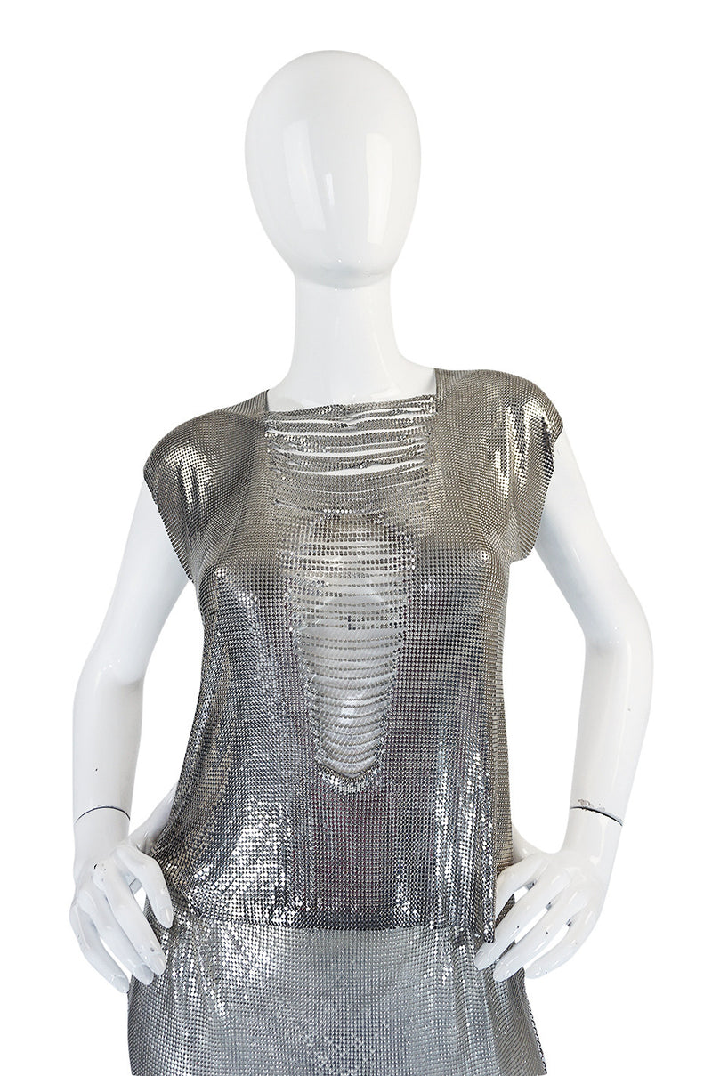 Paco Rabanne Vintage Silver Metal Mesh Iconic Draped Backless Top For Sale  at 1stDibs