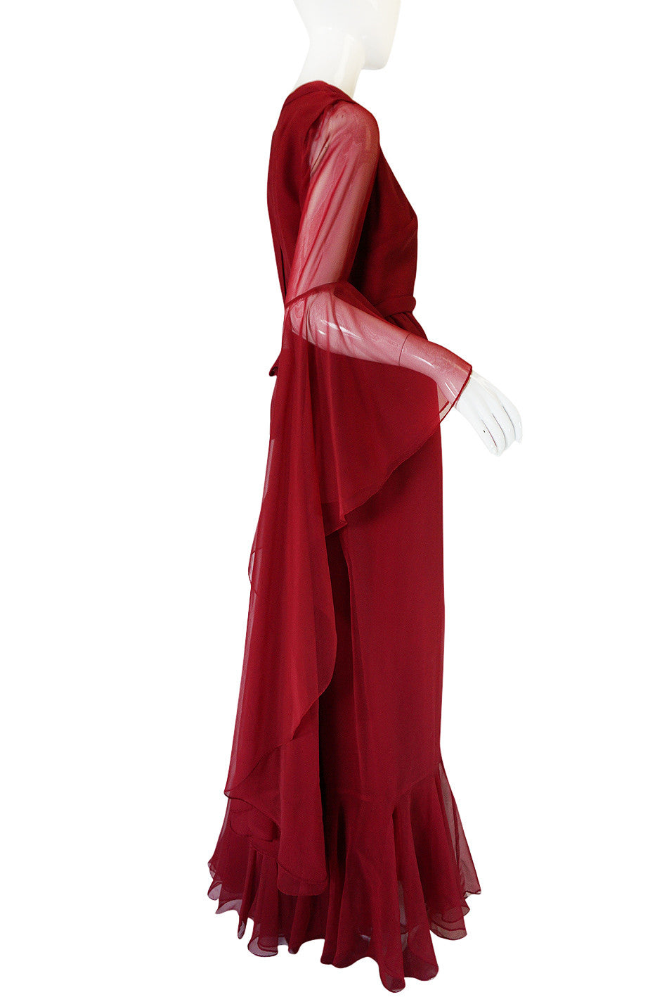 1960s Angel Sleeve Deep Burgundy Chiffon Dress – Shrimpton Couture