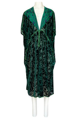 Rare 1977 Thea Porter Couture Green Fused Velvet Open Front Abaya Caftan