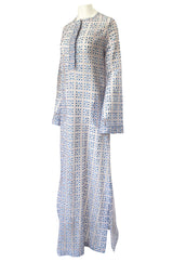 Spring 2014 Luisa Beccaria Palest Blue Open Cut Work Embroidered Caftan Dress w Wide Sleeves