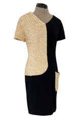 Runway Spring 1991 Karl Lagerfeld Black Crepe & Creamy Ivory Sequin Dress w Pocket